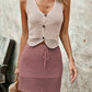 Button Up Sleeveless Top and Drawstring Skirt Set