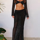 Tied Long Sleeve Top and Skirt Cover Up Set