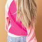 Round Neck Dropped Shoulder Color Block Sweatshirt