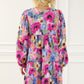 Printed Tie Neck Long Sleeve Mini Dress