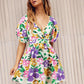Printed Surplice Short Sleeve Dress