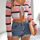 Tied Openwork Long Sleeve Knit Top