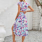 Cutout Slit Printed Cap Sleeve Dress