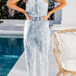 Pocketed Half Button Sleeveless Denim Jumpsuit