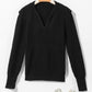 Solid Color Notched Long Sleeve Sweater