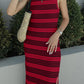 Slit Striped Round Neck Sleeveless Midi Dress