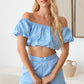LE LIS COLLECTION Off Shoulder Crop Top and High Waist Shorts Set