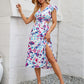 Cutout Slit Printed Cap Sleeve Dress
