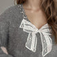 Bow Pearl Detail V-Neck Long Sleeve Sweater