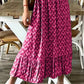 Smocked Printed V-Neck Midi Dress