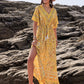 Drawstring Printed Plunge Half Sleeve Dress