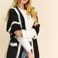 Davi & Dani Fuzzy Trim Open Front Loose Fit Cardigan