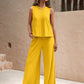 Round Neck Sleeveless Top and Wide Leg Pants Set