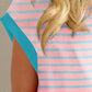 Contrast Trim Striped Round Neck Top and Shorts Set