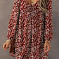 Ruched Printed Long Sleeve Mini Dress