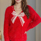 Bow Pearl Detail V-Neck Long Sleeve Sweater
