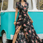 Split Printed V-Neck Short Sleeve Dress