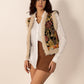 Embroidered Fuzzy Trim Open Front Vest Coat