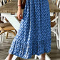 Smocked Printed V-Neck Midi Dress