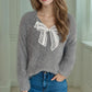 Bow Pearl Detail V-Neck Long Sleeve Sweater