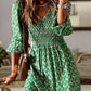 Smocked Printed V-Neck Midi Dress