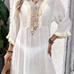 Fringe Tie Neck Three-Quarter Sleeve Cover Up