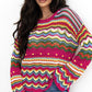 Openwork Contrast Round Neck Flare Sleeve Knit Top