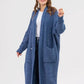 Pocketed Open Front Long Sleeve Longline Cardigan