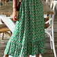 Smocked Printed V-Neck Midi Dress