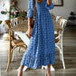Smocked Printed V-Neck Midi Dress
