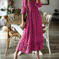 Smocked Printed V-Neck Midi Dress