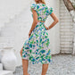 Cutout Slit Printed Cap Sleeve Dress