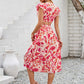 Cutout Slit Printed Cap Sleeve Dress