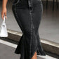 High Waist Denim Godet Skirt with Pockets