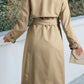 Collared Neck Tie Waist Buttoned Long Sleeve Trench Coat