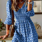 Smocked Printed V-Neck Midi Dress