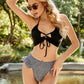 Halter Neck Top and Houndstooth Bottom Bikini Set