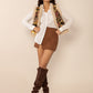 Embroidered Fuzzy Trim Open Front Vest Coat