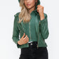 Snobbish Faux Leather Zip Up Drawstring Hooded Jacket