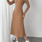 Square Neck Long Sleeve Midi Wrap Dress