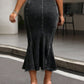 High Waist Denim Godet Skirt with Pockets