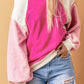 Round Neck Dropped Shoulder Color Block Sweatshirt