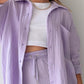 Texture Button Up Shirt and Drawstring Shorts Set