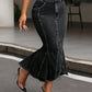 High Waist Denim Godet Skirt with Pockets