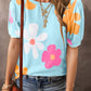 Flower Round Neck Short Sleeve Blouse