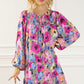 Printed Tie Neck Long Sleeve Mini Dress