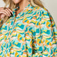 Double Take Full Size Printed Smocked Long Sleeve Blouse