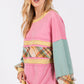 SAGE + FIG Mineral Wash Raw Edge Color Block Sweatshirt