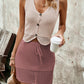 Button Up Sleeveless Top and Drawstring Skirt Set