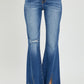 RISEN Full Size High Rise Front Slit Frayed Hem Flare Jeans